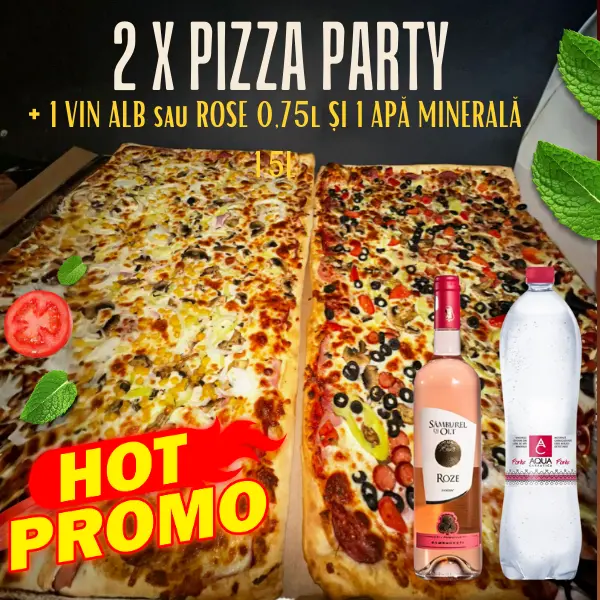 2x Pizza Party + Vin Samburel de Olt + Carpatica 1.5L – Four Star Pizza Ploiești